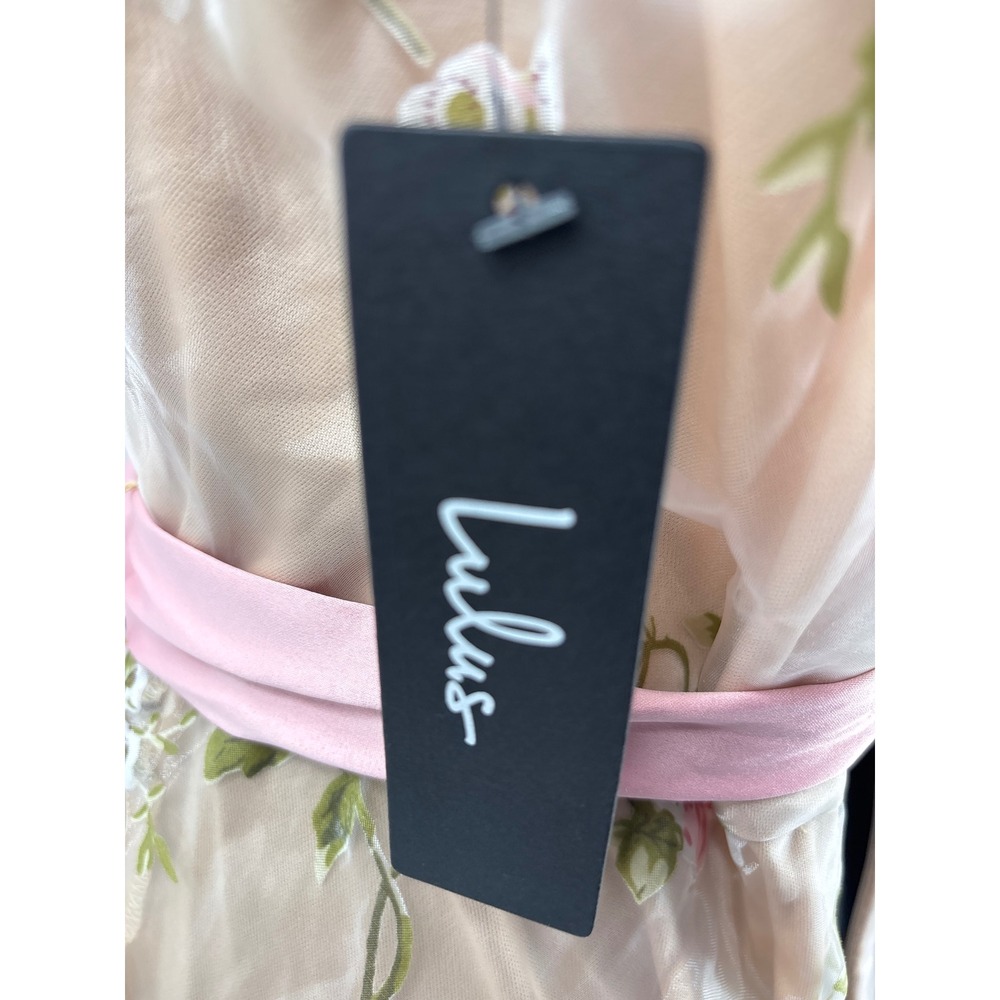 Lulus Authentic Sweetness Blush Pink Floral Applique Bow Tie Strap Midi Dress M - Picture 8 of 11